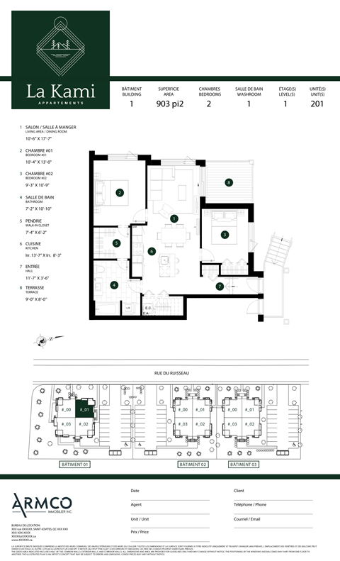 Floor plan for 2 beds, 1 bath, 1007 sqft